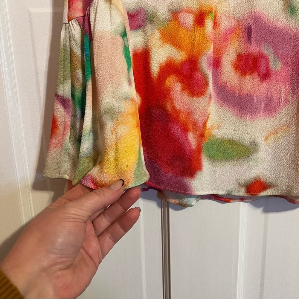 #160 KATE SPADE TULIP WATERCOLOR TIE DYE PELUM BLOUSE SIZE 8 - Picture 4 of 9